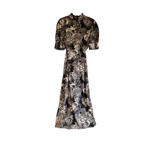 OAK FORT Printed Maxi Back Tie Puff Shoulder Mock-Neck Dress Size M